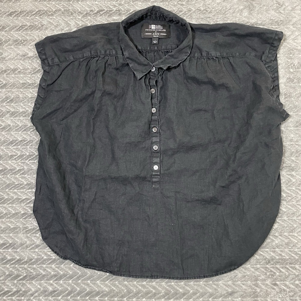 J Crew Shirt Womens Large Black Relaxed Capitaine Baird McNutt Irish linen Top